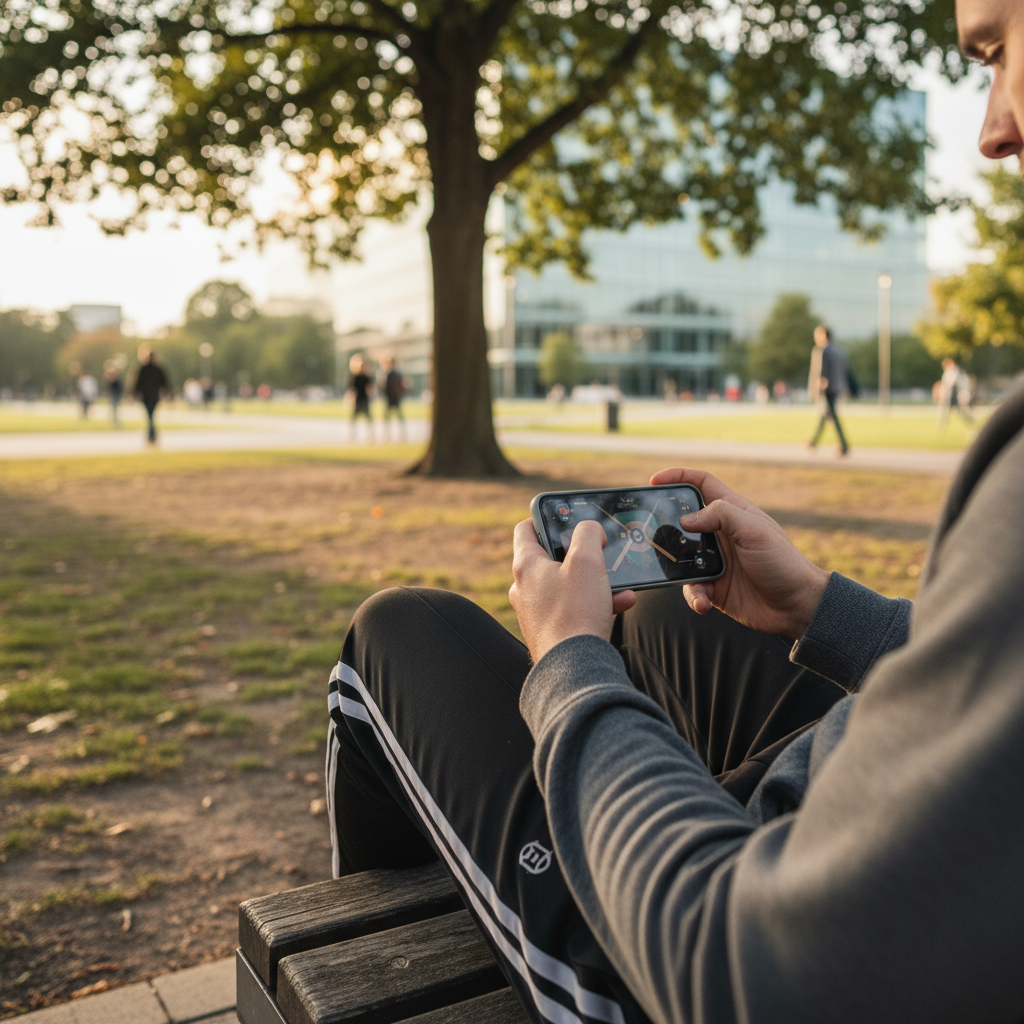 player with smartphone