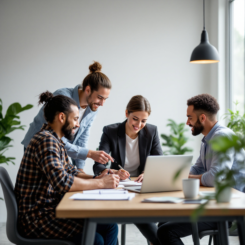 team collaborating office