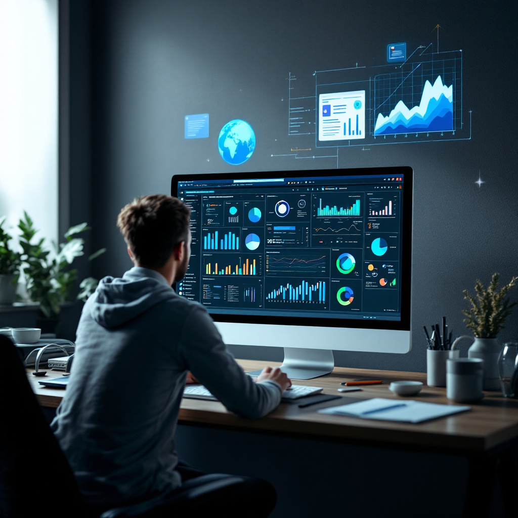 keyword research for concepts, modern technology workspace, digital interface, clean tech aesthetic, informative visualization, detailed illustration, informative visual, clean professional design