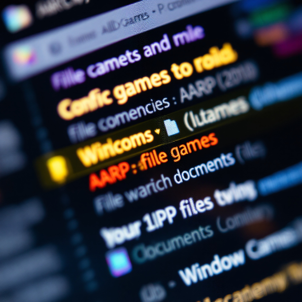 Editorial-style close-up of computer screen search results with highlighted conflicting file names and webpage titles, W