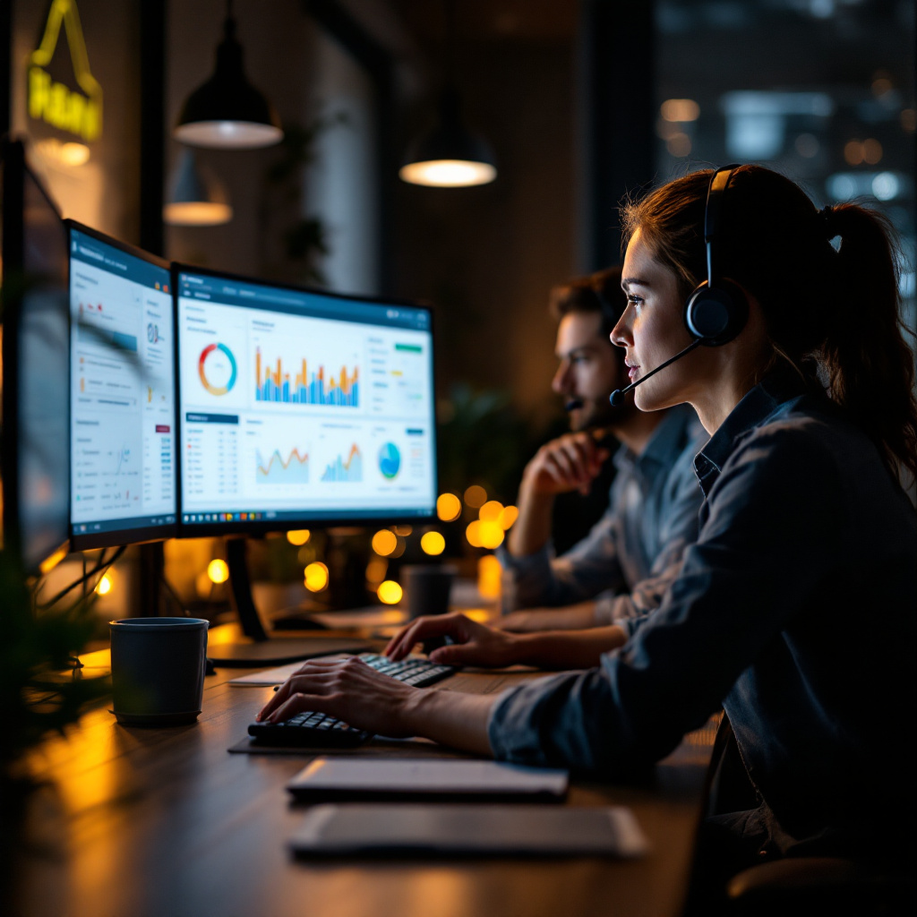 of mid-market customer service team in control-room
