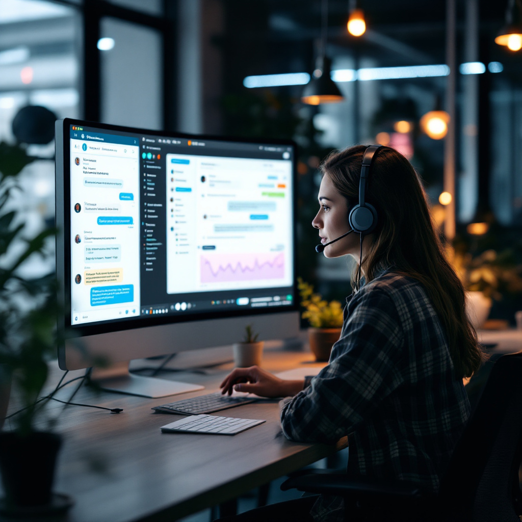 of support agent monitoring AI-assisted live chat dashboard with integrated know