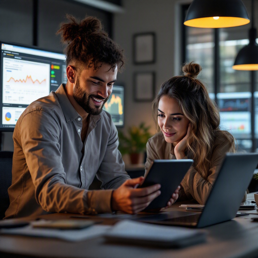 SEO analyst in modern control room