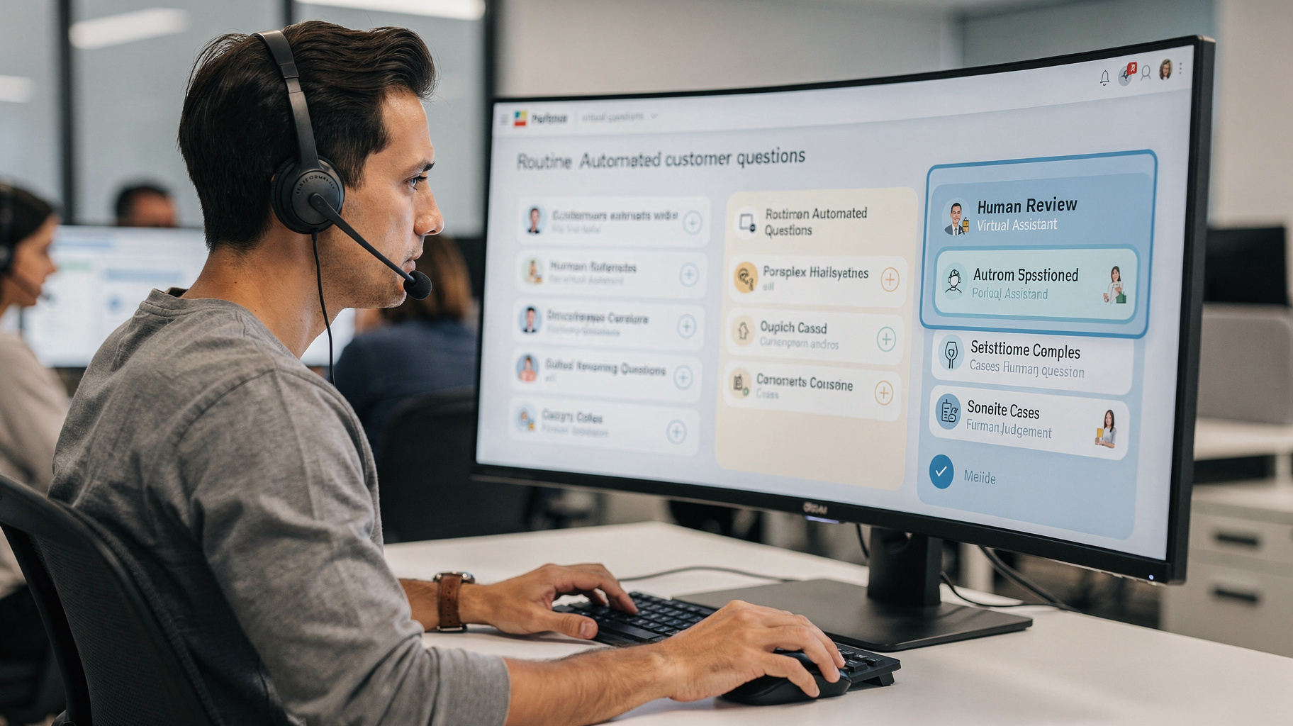 graph of a customer support agent reviewing a virtual assistant interface